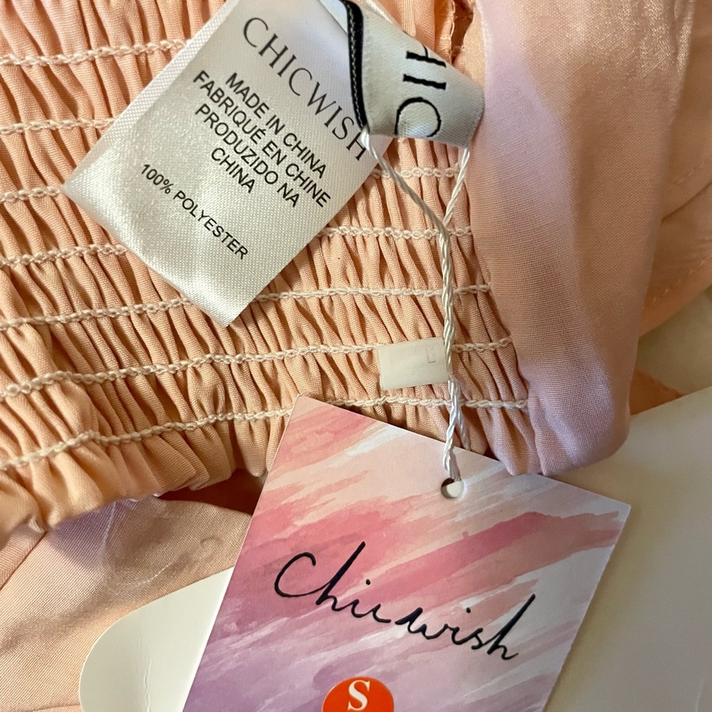 Chicwish Bowknot Waist Sleeveless Ruffle Crop Top Peach Pink NWT Small - Picture 4 of 5